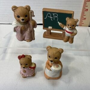 Homco Assorted Teddy Bear Figurines 4pc Lot Nativity School‎ Holiday